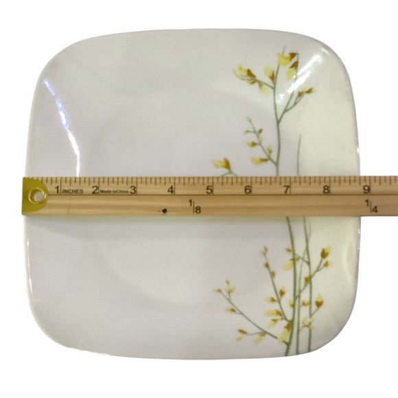Corelle Kobe Vitrelle Square 9" Luncheon Plates Set USA Yellow Floral - Picture 4 of 6